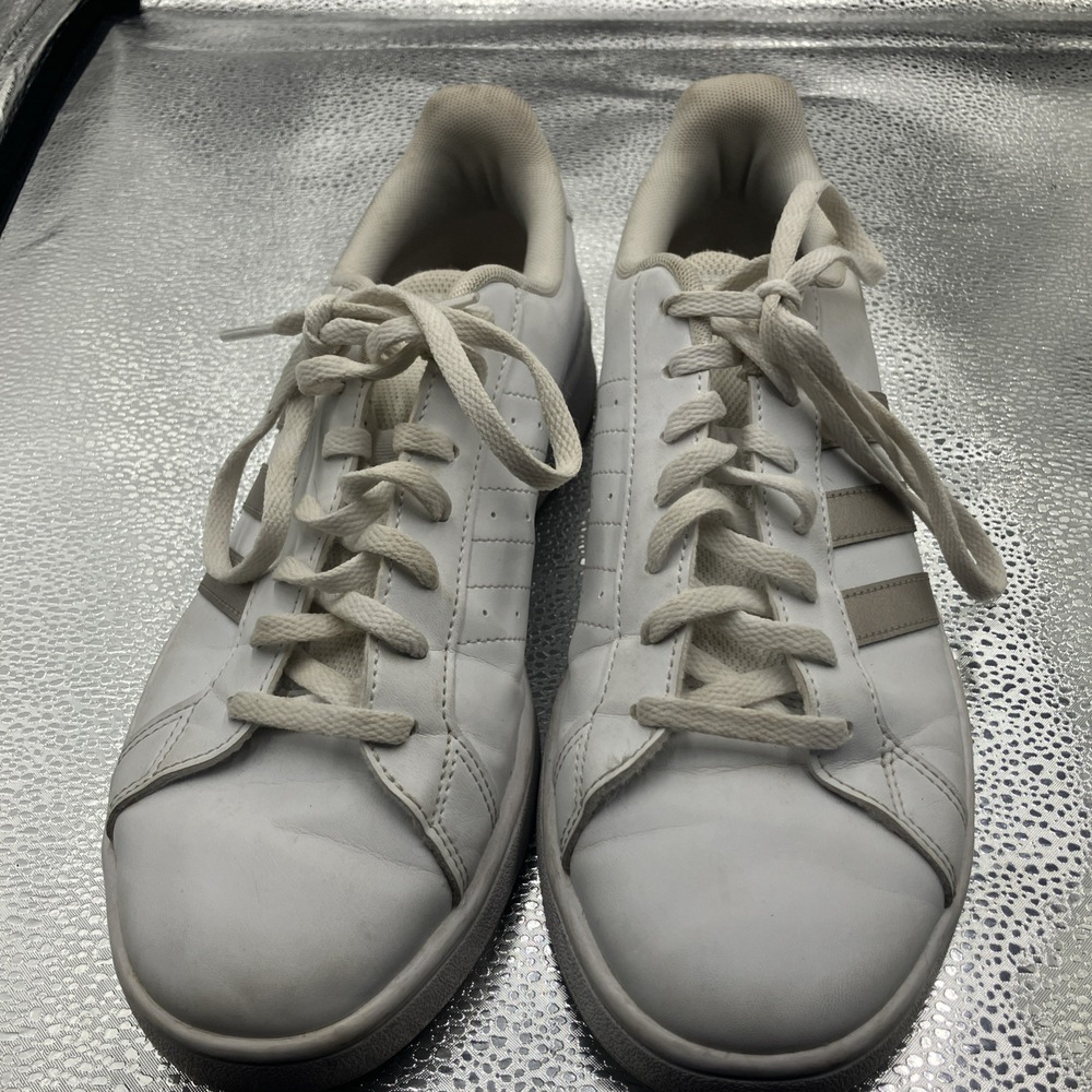 adidas Grand Court Base Low Top Lace Up Leather Sneaker White Platinum  9.5